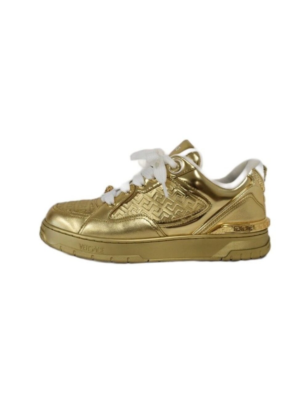 Versace Biggie Basket Metallic Low-Top Sneakers Logo Gold